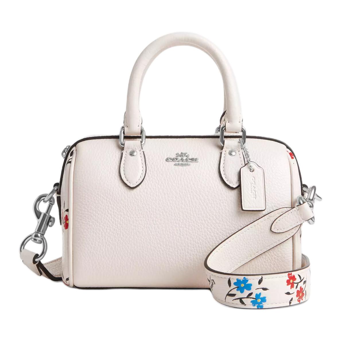 Coach Rowan 17 Floral Print Zipper Closure Pebble Leather Handbag Women handbag Silver Multicolor CT806-SVCAH Basic Set (Bag+Dust Bag)
