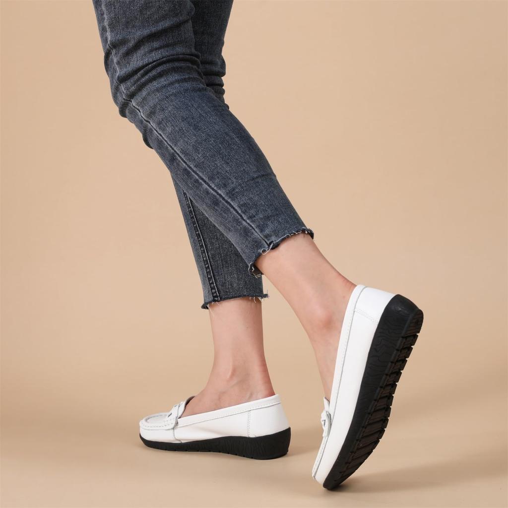 WUIWUIYU Nurse Comfortable and Perfect for Commuting and Standing Size Women's Slip-On Loafers, Shoes, Flats, Fatigue-Reducing, Work, White, 23.5cm