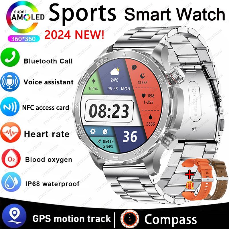 New GPS Track Smart Watch Men AMOLED HD Screen Outdoor Sports Fitness Heart Rate NFC IP68 Waterproof Bluetooth Call Smart Watch