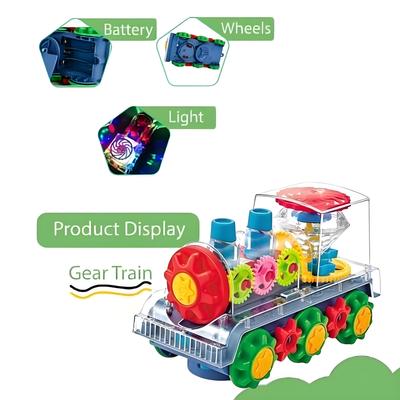 Elektrisches Zahnradzug-Spielzeug mit blinkenden Lichtern | Transparentes STEM-Lernspielzeug | Musikalisches Bildungsgeschenk für Kinder ab 3 Jahren