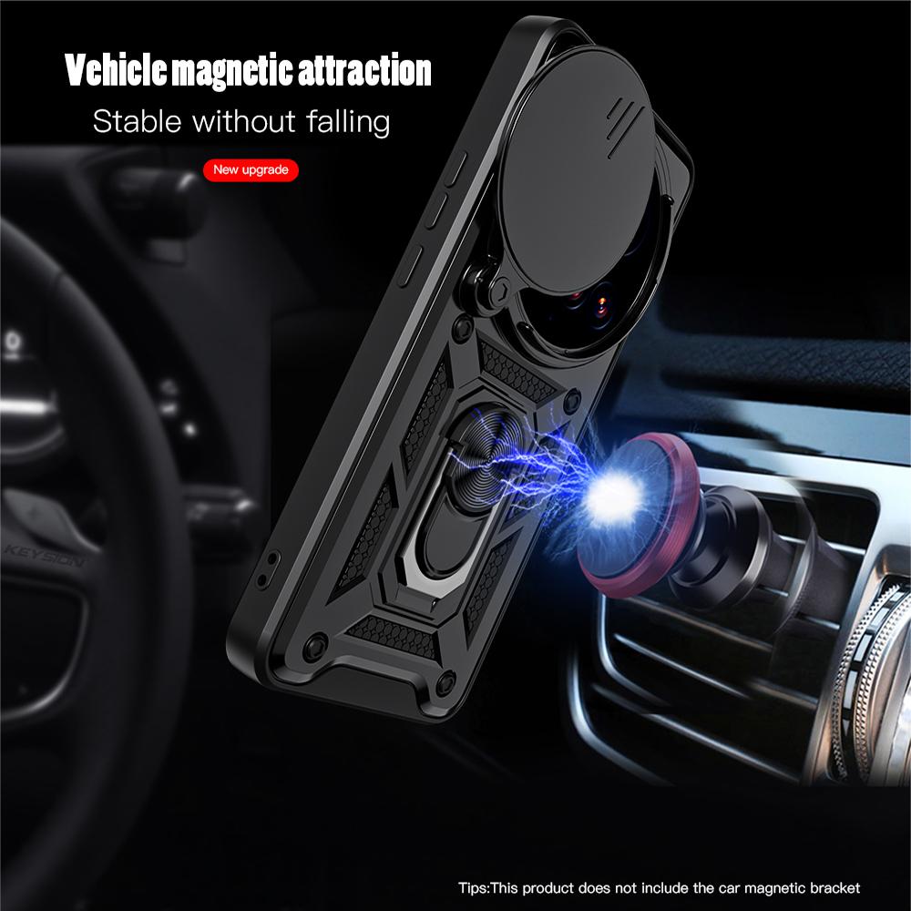 KEYSION Shockproof Armor Case for Xiaomi 15 Ultra 5G Slide Camera Lens Protection Ring Stand Phone Back Cover for Xiaomi15 Ultra