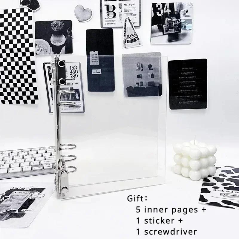 A5 Akrylowa Przezroczysta Powłoka Album na Zdjęcia na Luźnych Kartkach, DIY Odpinany Segregator, 6-otworowy Album Akrylowy Segregator Kpop, Segregator na Fotokarty