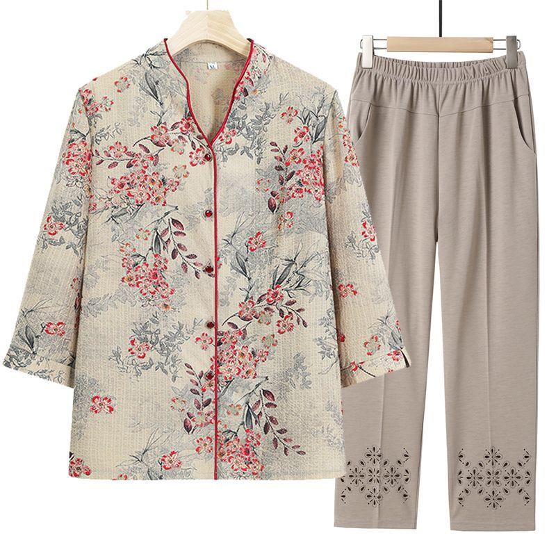 

Elderly Women Summer Clothes Blouse Pants Set Casual Outfit for Mom Comfortable XXXL червоний