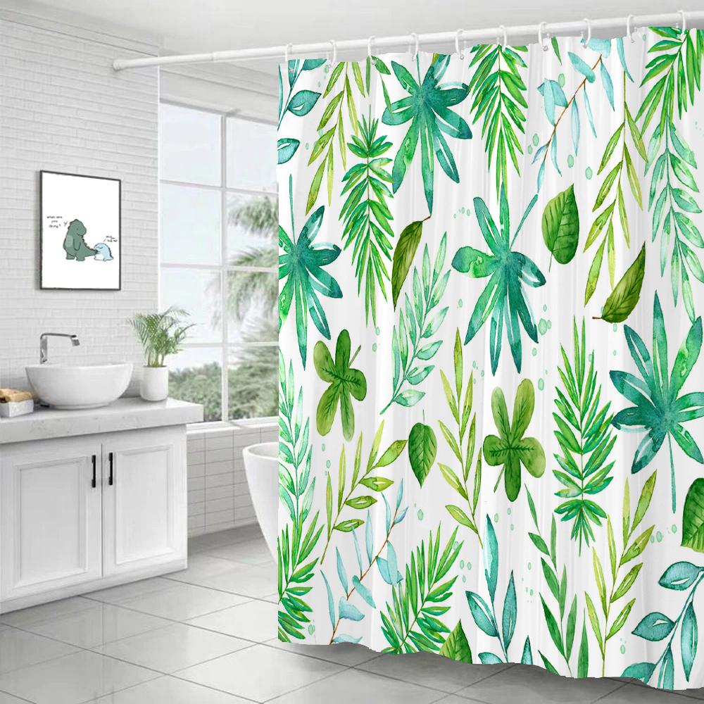 Tropical Plants Green Leaf 3D Printing Shower Curtain Polyester Waterproof Bathroom Curtain Home Decoration Curtain With Hook