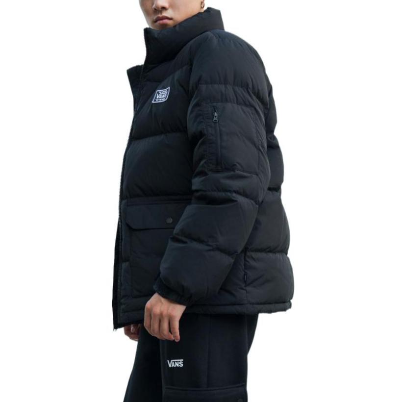 Vans FW22 Couleur Unie Imprimé Logo Zippé Col Montant Veste en Duvet Ample Vêtement d'extérieur Unisexe Noir VN000913BLK