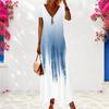 Women Plus Size V Neck Short Sleeve Printed Casual Maxi Dress