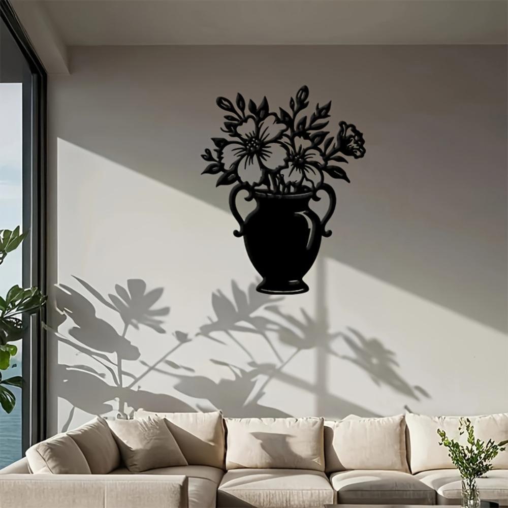 Black Metal Wall Sculpture Flower Chair Art Minimalist Decor Living Room Bedroom Cafe Gift