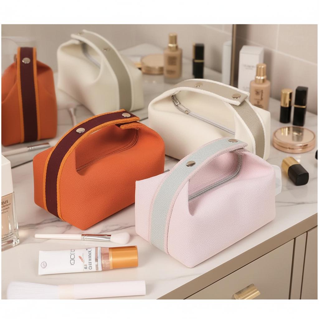 Large Capacity Makeup Bag Fashion Portable Travel Storage Cosmetic Cases Zipper Solid Color High-Value Handheld