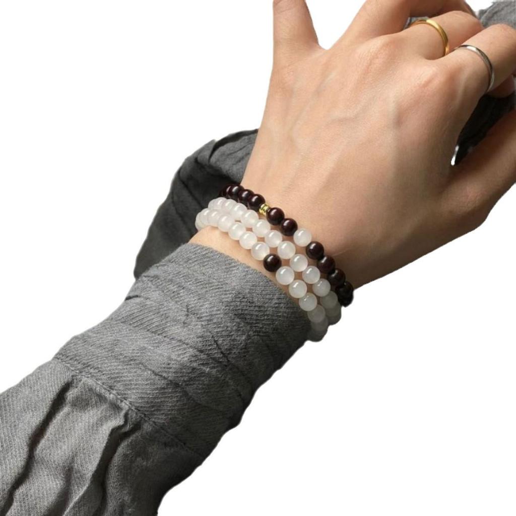 Original Rosewood & White Jade Bracelet – Three-Strand Unisex Design