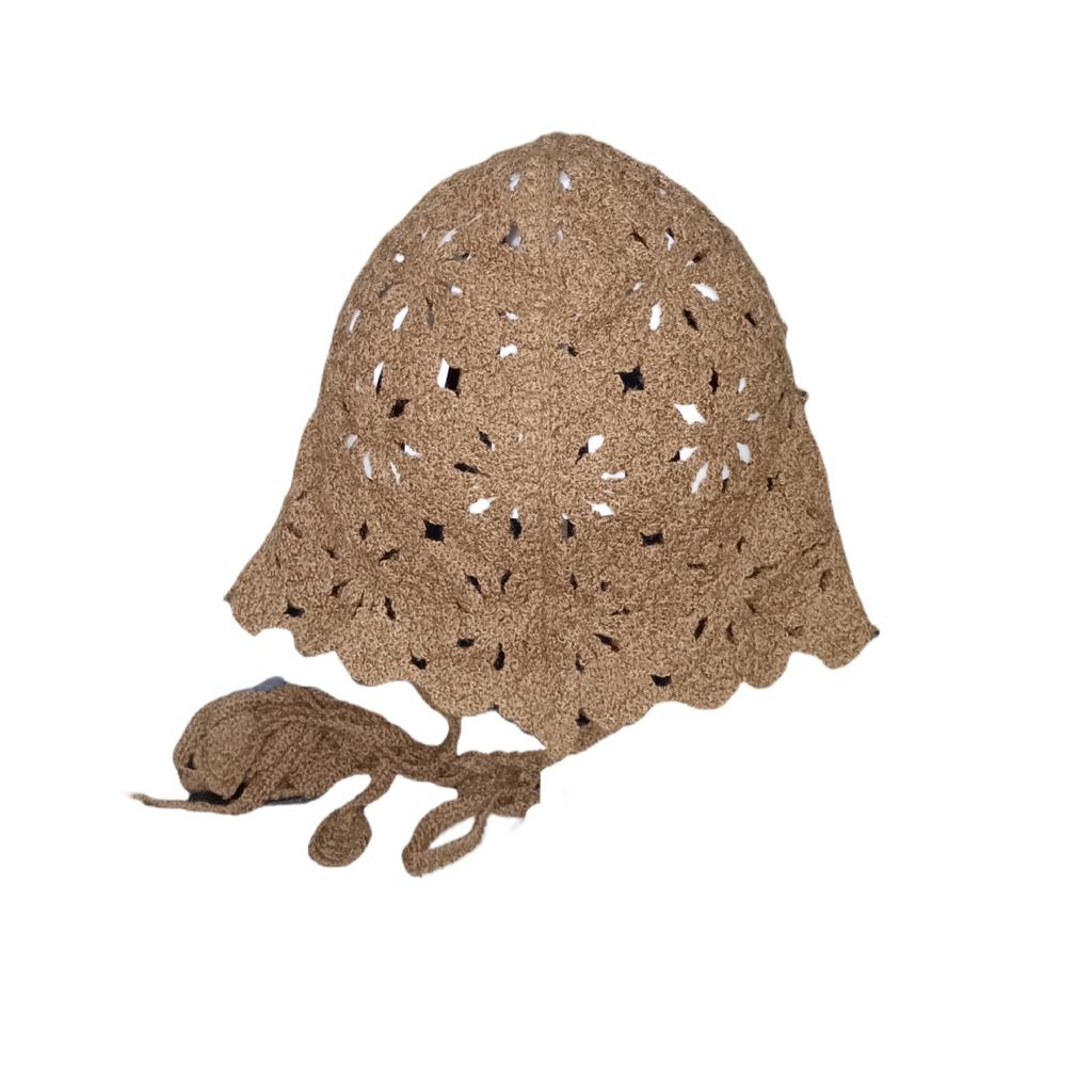 Japanese Hand-knitted Wool Hat, Sweet and Cute Hand Hook Hollow Knitted Bag Head Hat