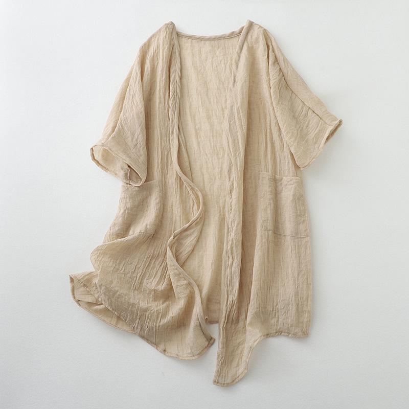 Cotton and Linen Cardigan for Women V-Neck Coat Casual Cardigan Thin Style Ramie Sunscreen Clothing Summer Shirt