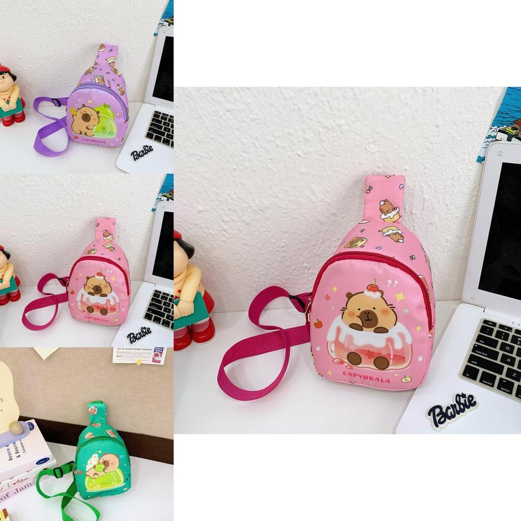 Cartoon Capybara Pattern Kids Chest Bag With Polyester Fabric And Breathable Design For Daily Use