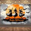 1 Stück Halloween-Hintergrundtuch inklusive 3 Hexen Vollmond Fledermäuse und Kürbis Halloween-Dekorationen einfach zu installieren