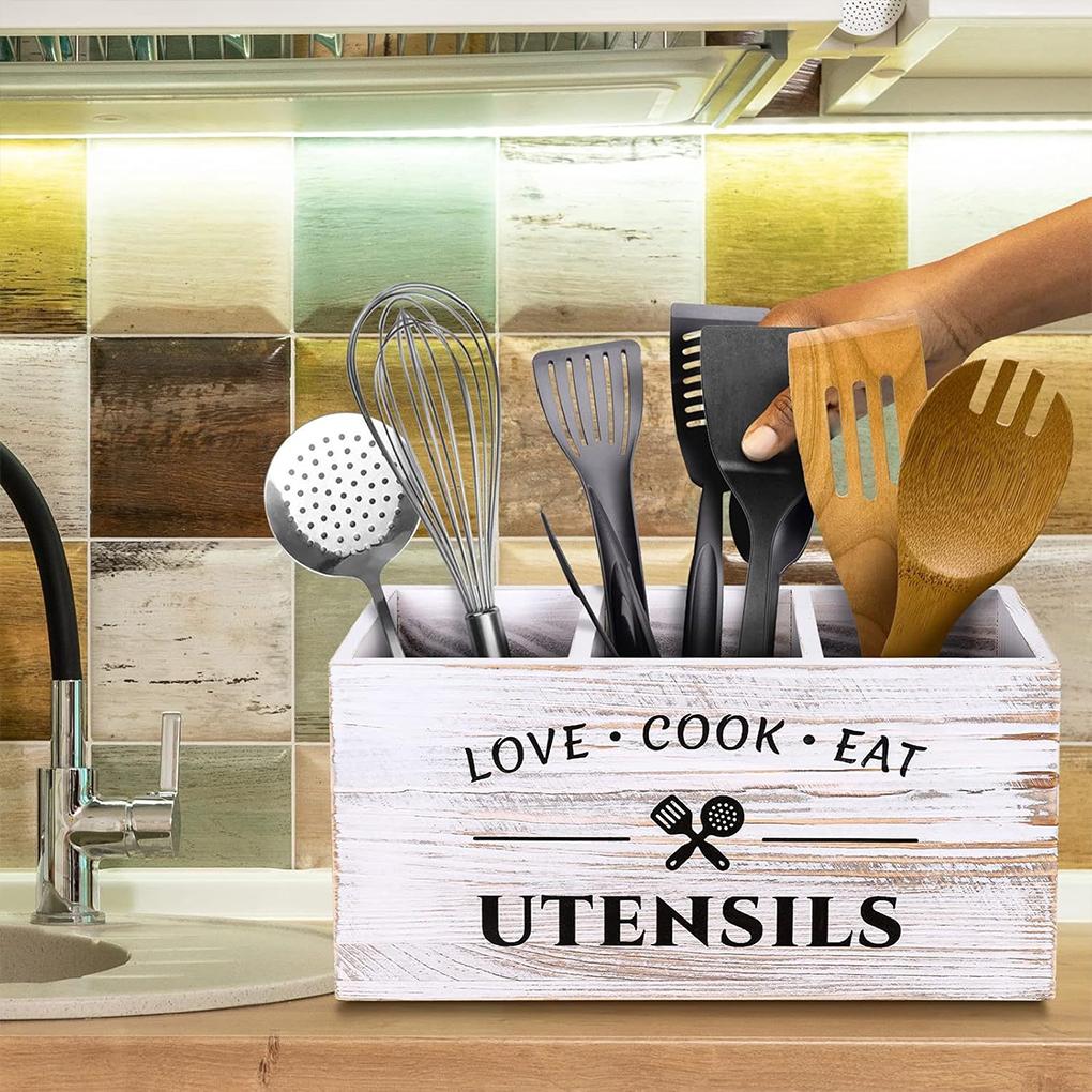 Cutlery Organizer Wooden ForUtensil Holder Kitchen Kitchen ForUtensil Holder Holder Wooden Table
