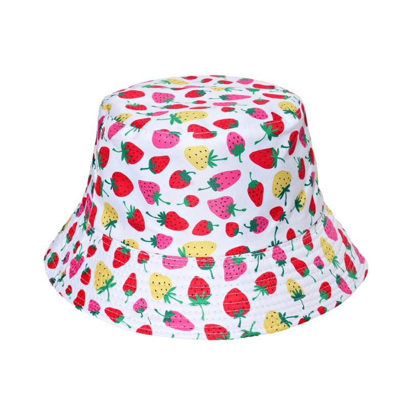 Unisex Vegetables Fruits Print Bucket Hats For Women Girls Summer Double-Sided Foldable Panama Sun Hat Fruit Bob Fisherman Caps