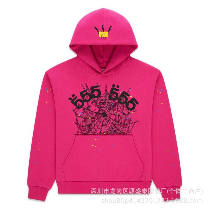 Sp1der Rapper YoungThug Same Foam Letter 555555 Couple Hoodie Pink Sweatshirt