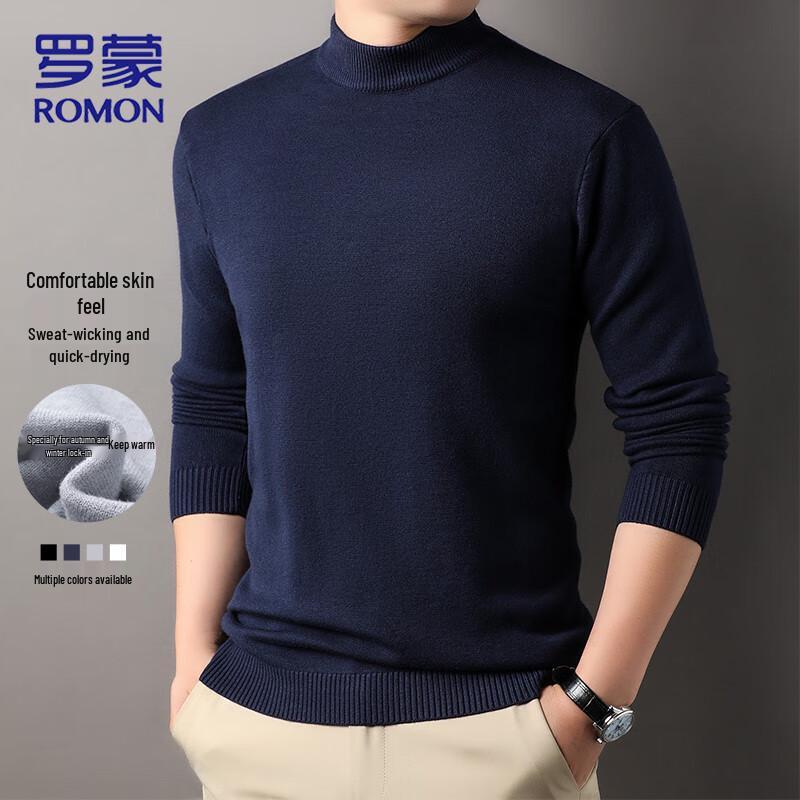 ROMON Men's Slim Fit Fleece Lined Half-High Collar Pullover Sweater