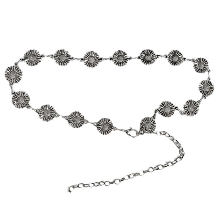 Цепочка на живот для платья Цепочка на талию с ромашками Изысканный шарм Женская цепочка на талию серебряный