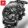 OLEVS Brand Original Luxury Tourbillon Mechanical Watch Men Stainless Steel Waterproof Luminous Calendar Fashion Watches Mens