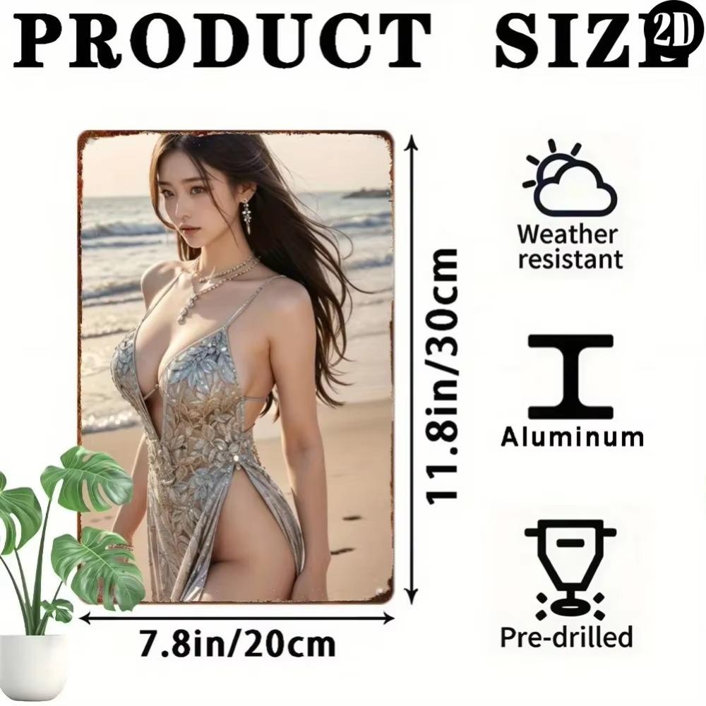 Anime Mädchen Metallblechschild Vintage Wanddekor 8x12 Zoll Retro Strand Wandkunst Geschenk