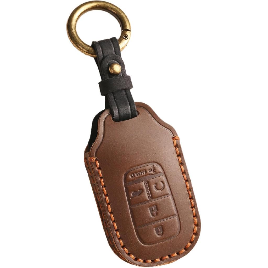 Vintage Leather 5-Button Key Fob Cover Case for Honda Civic Accord CRV HRV Pilot  2024 2025 2026, Handmade Crazy Horse Leather, Black