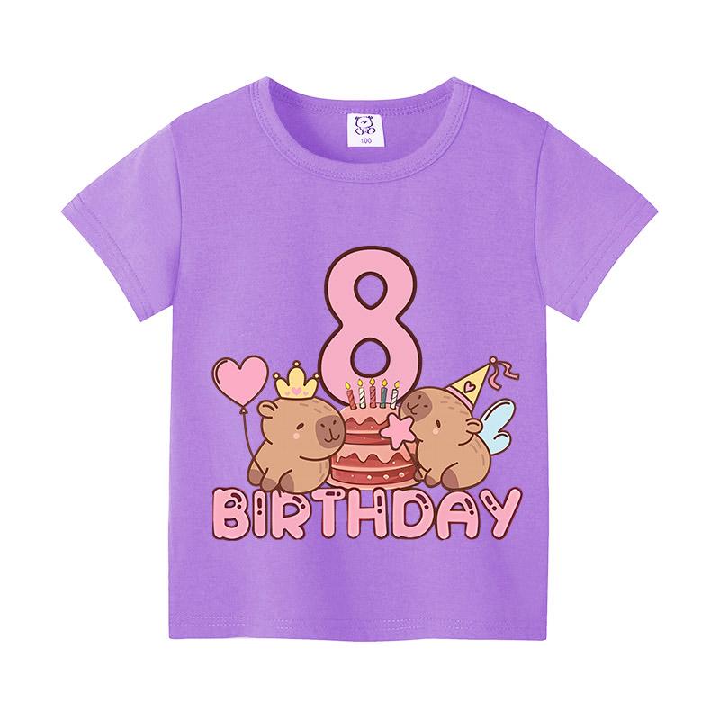 Capybara Birthday Print T-Shirtt Girls Number Short Sleeves Shirts Cartoon Anime Figures Tops Clothes Kids Summer Cotton Tees