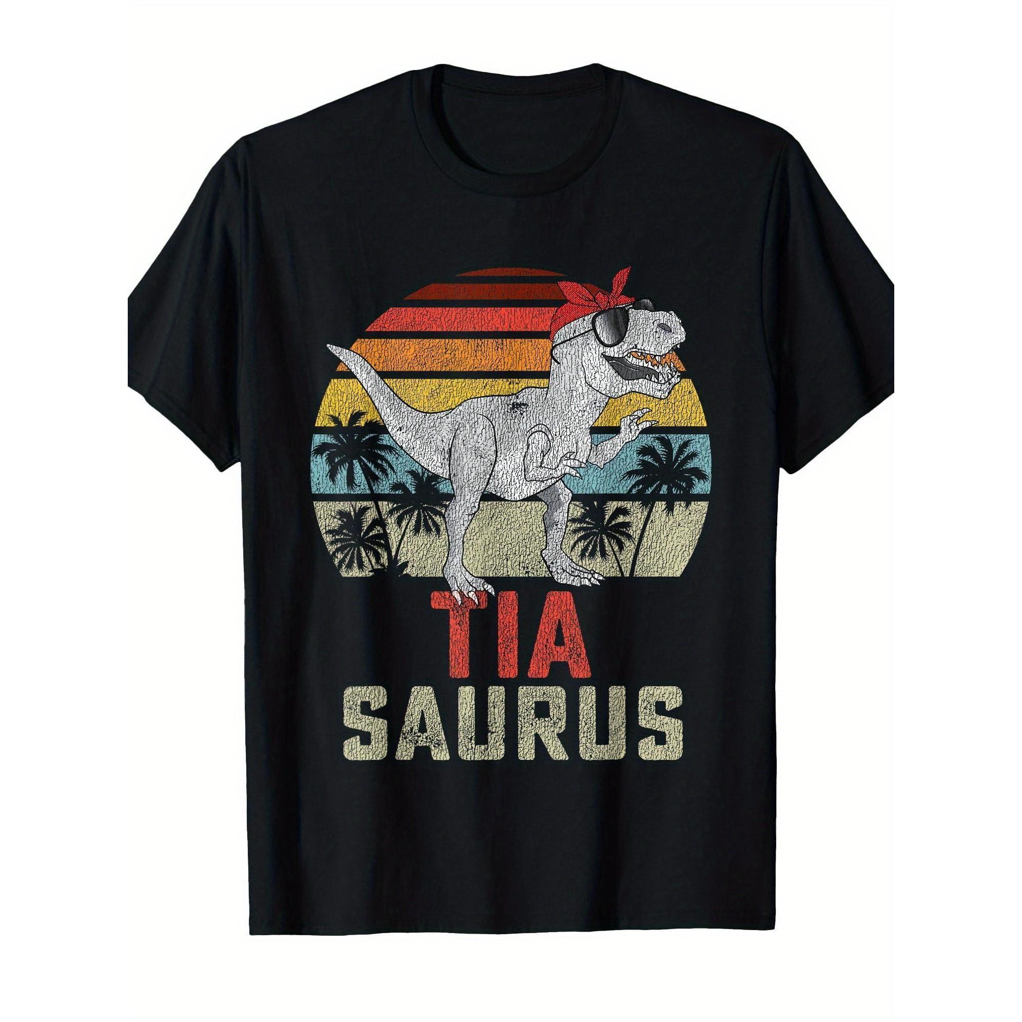

Tiasaurus Dinosaur Aunt Summer Vibes Graphic Tee Retro Sunset Palm Tree T-Shirt Casual - Men s Summer Cotton Graphic Tee S разноцветный