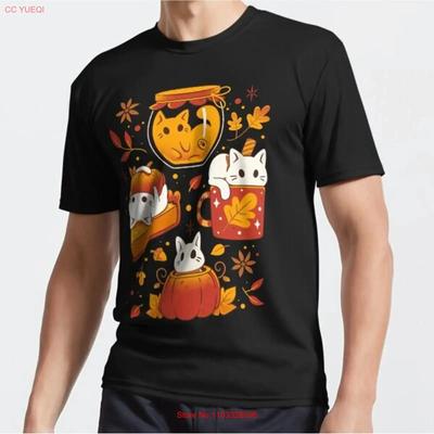 MOST POPULAR Pumpkin Party Kittens Fall Cats Funny Coffee Drink Active T Shirt Vintage Washed Stretched Unisex Breathable