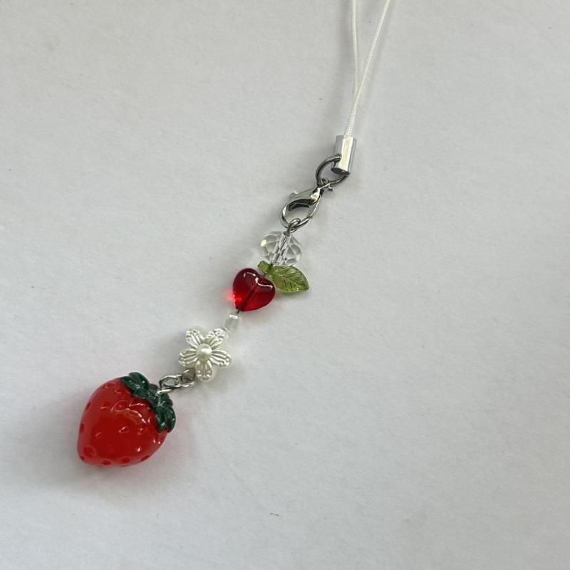 1 stk Nydelig Frukter Veskekjede Anheng Søt Y2K Søt Jordbær Fersken Nøkkelring Mobiltelefon Sjarm Lanyard For Jenter