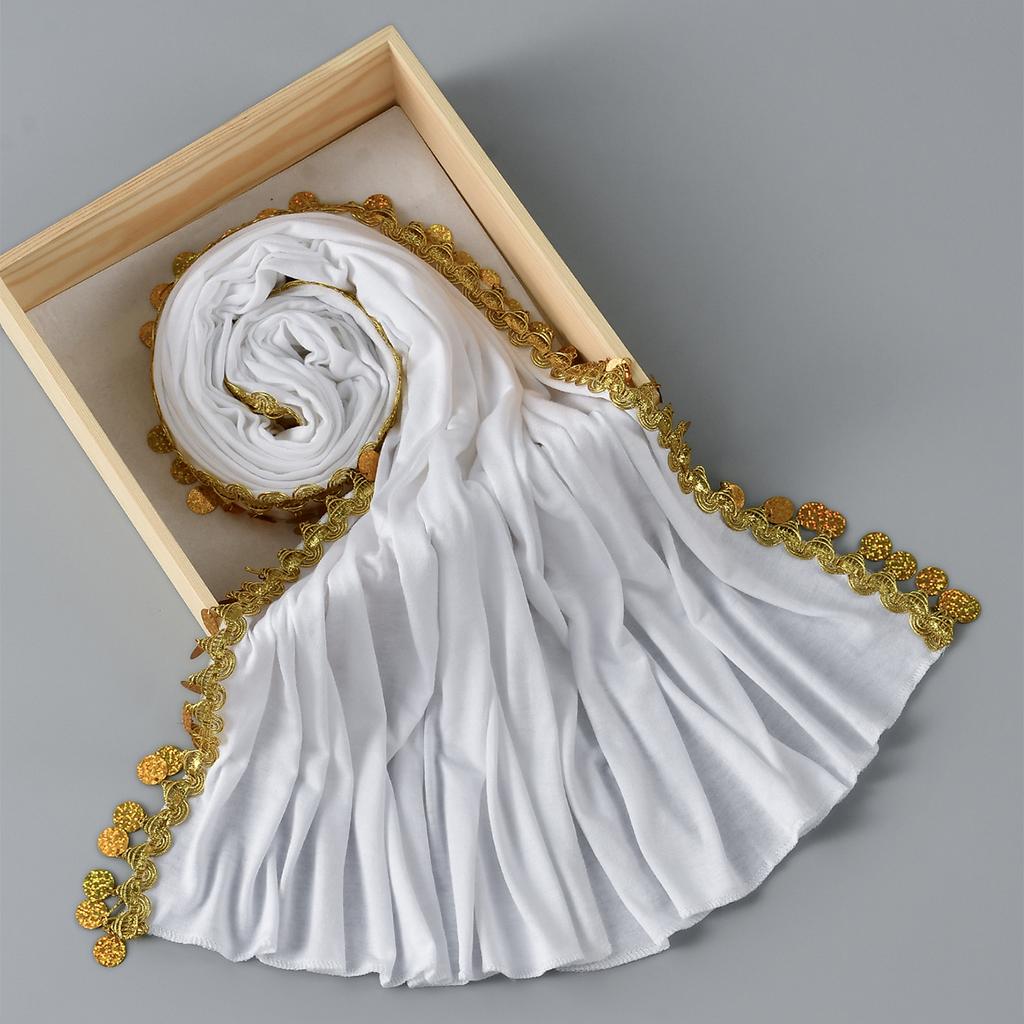 Sequin Modal Cotton Jersey Hijab Scarf For Women Stretch Shawl Plain Muslim Headband Fashion Long Fringes Wraps Islam Turban