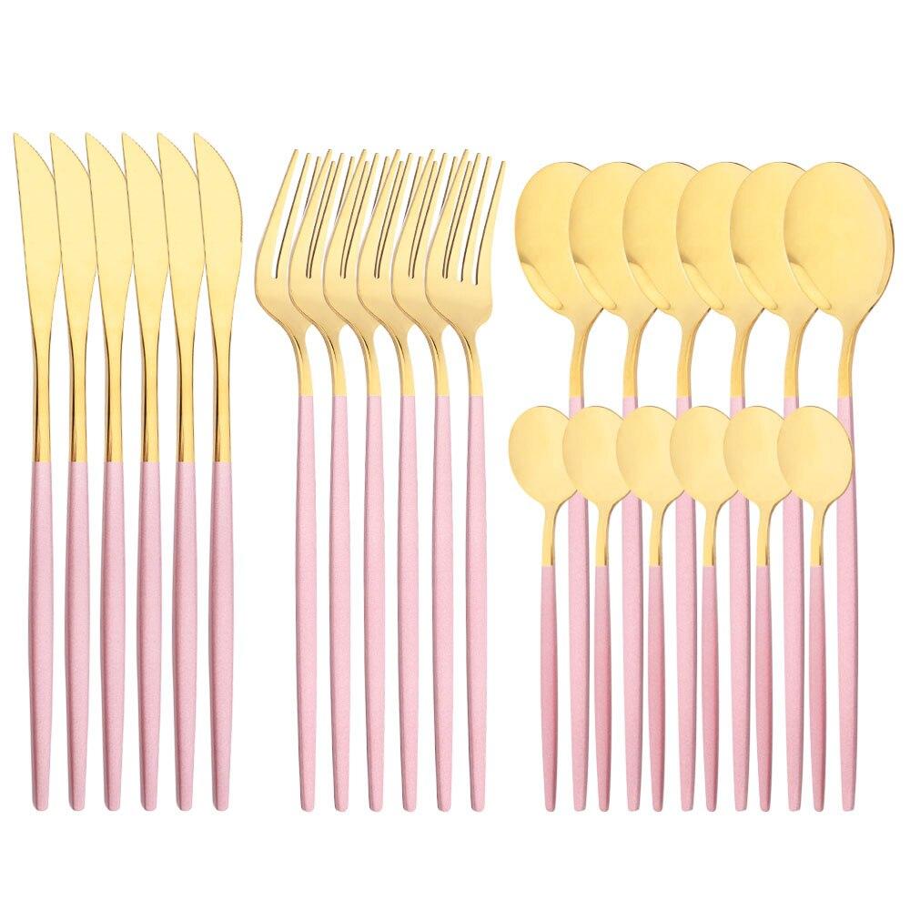 Purple Stainless Steel Cutlery Set 24pc For 6 Flatware Knife Fork Coffee Spoons Tableware Suit Household Kitchen Dinnerware Set