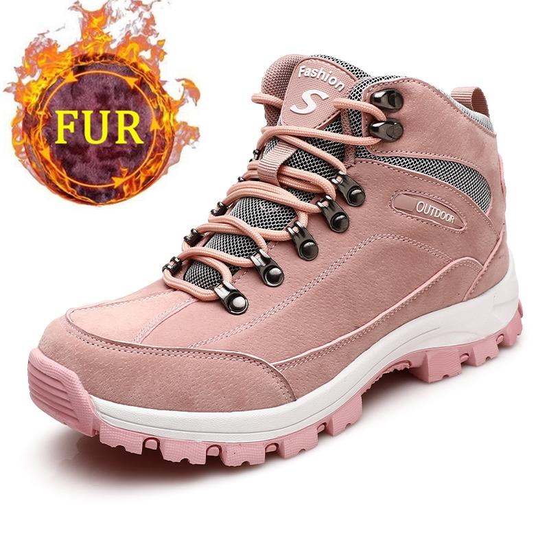 Párové boty Venkovní Vodotěsné Turistické Turistické Boty Nadměrná Velikost Plyšové Teplé Pohodlné Ležérní Tenisky Dámské Chůze Kempingové Boty