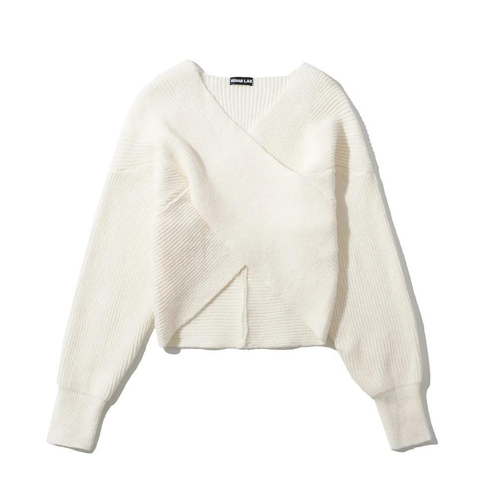 

Корейский шикарный винтажный свитер с V-образным вырезом и рукавами «летучая мышь» для женщин One Size грязно-белый