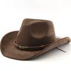 Unisex Western Cowboy Cowgirl Hat with Buckle Belt Classic Wide Brim Fedora Hat for Men and Women