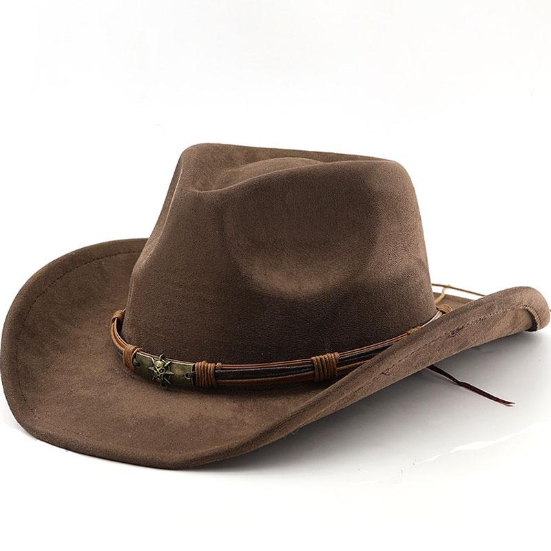 Unisex Western Cowboy Cowgirl Hat with Buckle Belt Classic Wide Brim Fedora Hat for Men and Women