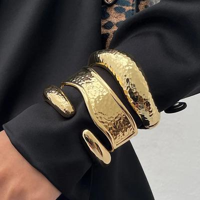 DIEZI 3 Style Exaggerated Wide Cuff Bangles Fashion Hip Hop Gold Silver Color Geometric Metal Bangles For Women Bracelet Men