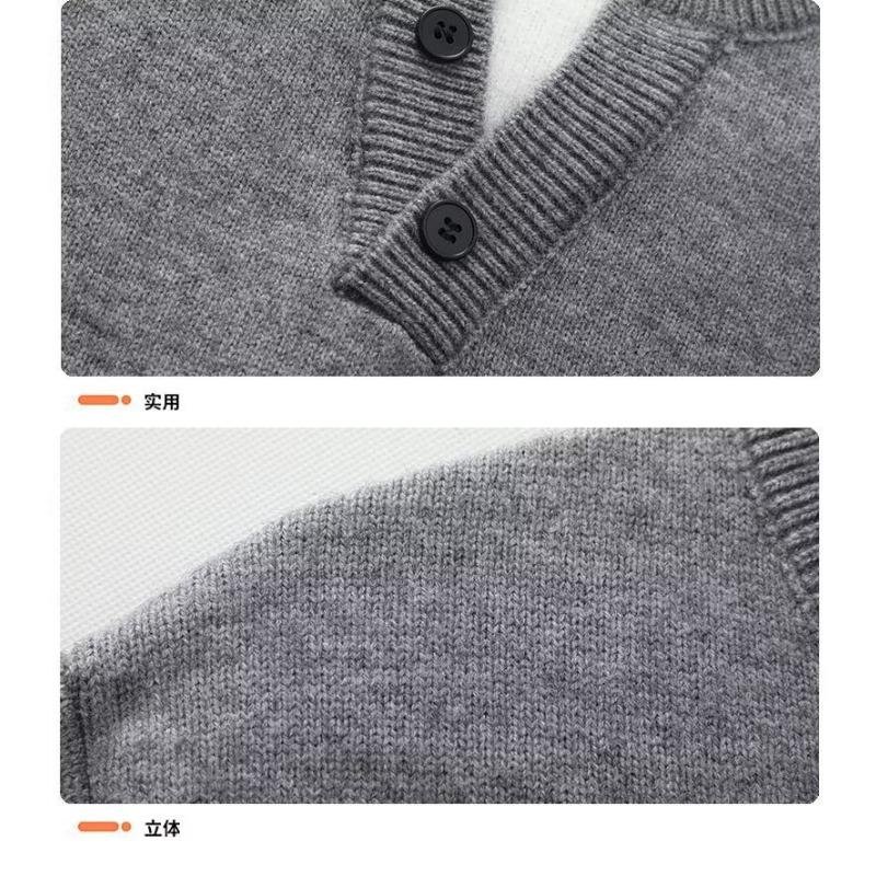 Fake Two Piece V Neck Button Knit Sweater Men Lazy Luxury Autumn Winter