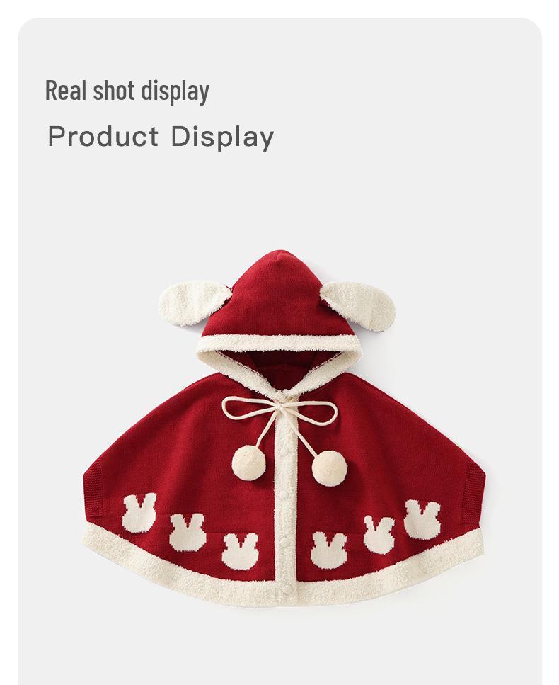 DUUDUU 2025 Red New Year Knit Sweater Coat & Cape for Toddler Girls