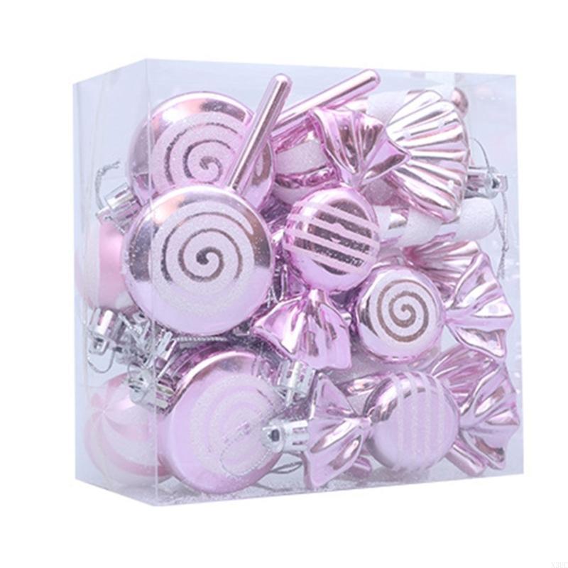 

Pack Of 18 Festival Plastic Ornament Bulk Christmas Tree Decorations Candy Theme Holiday Hanging Accent X3UC розовый