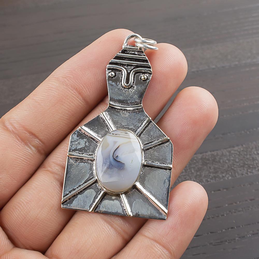 Натуральный Агат с прожилками Драгоценный Камень 925 Пробы Стерлингового Серебра Дизайнерский Кулон 2.2  AJP-1979