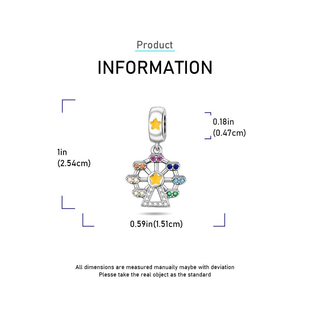 S925 Silver DIY Fashion Castle Ferris Wheel Pendant Charm Jewelry Making Accessory Popular Necklace Ornament