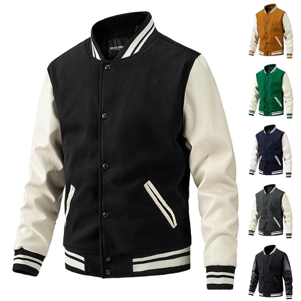 Baseball Coat Jacket Men's  And Winter New Casual Color Inserted Wool Coat