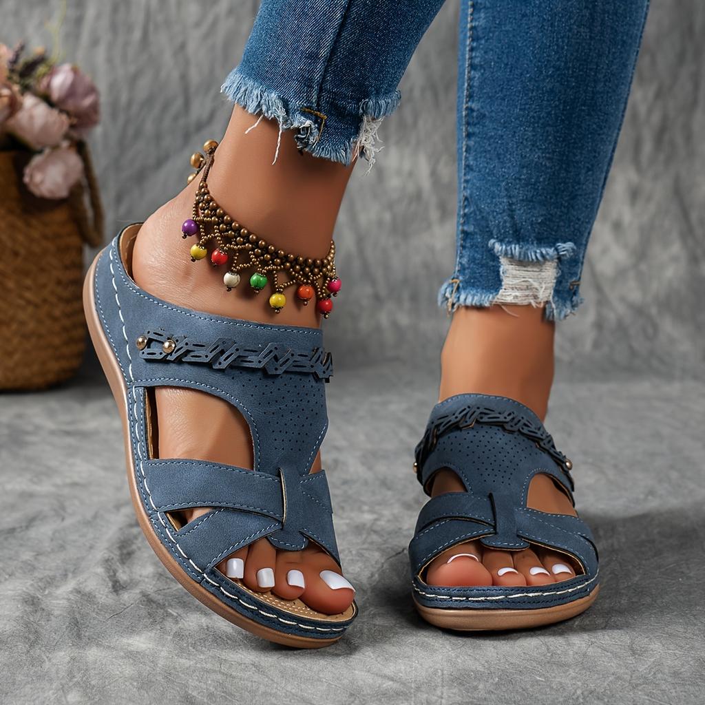 Women's Beach Slippers Slip-On Open-Toe Casual Sandals with Adjustable Straps, Breathabl Flat Heel Comfort Shoes