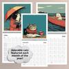 Cats Chillin' with Book 2026 Wall Calendar Funny Cat-Themed 12 Monthly Planner Spiral-Bound Wall Hanging Calendar for Cat Lovers Bookish Gift