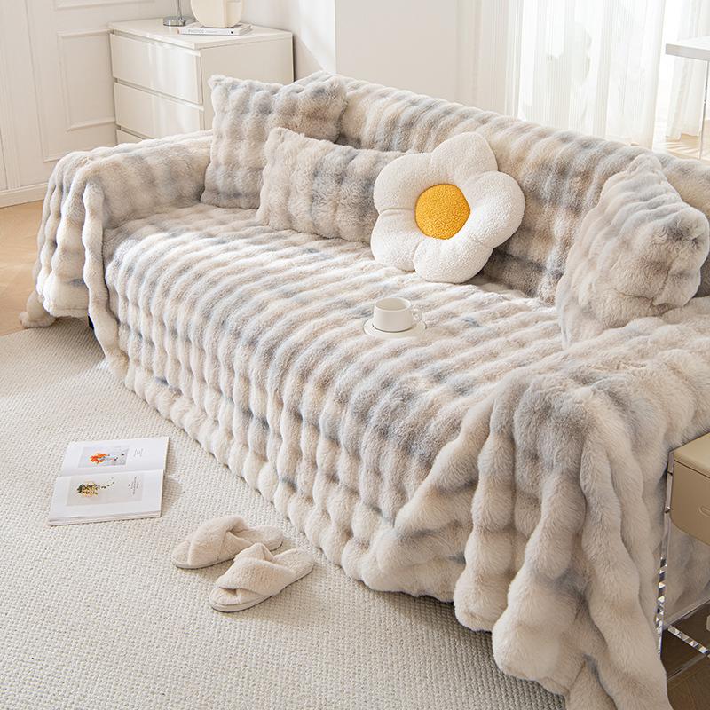 Thickened Gradient Color Plush Sofa Towel Non-Slip Plush Warm Cushion Winter New Plush Sofa Cover Cloth