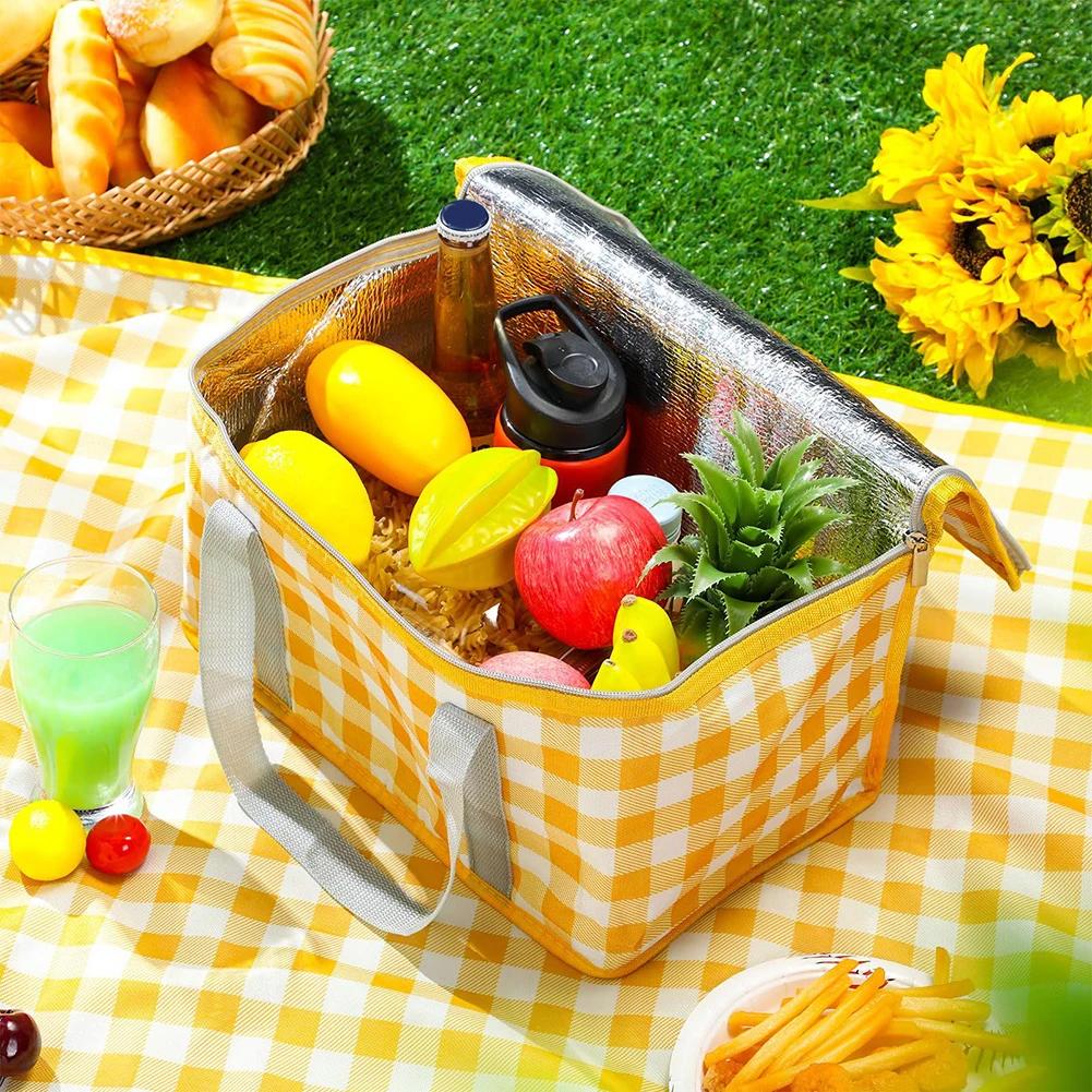 Large Capacity Picnic Insulated Storage Bag Outdoor Camping Food Thermal Pouch BBQ Basket Tote Bag For Camping Lunch Cooler Bags