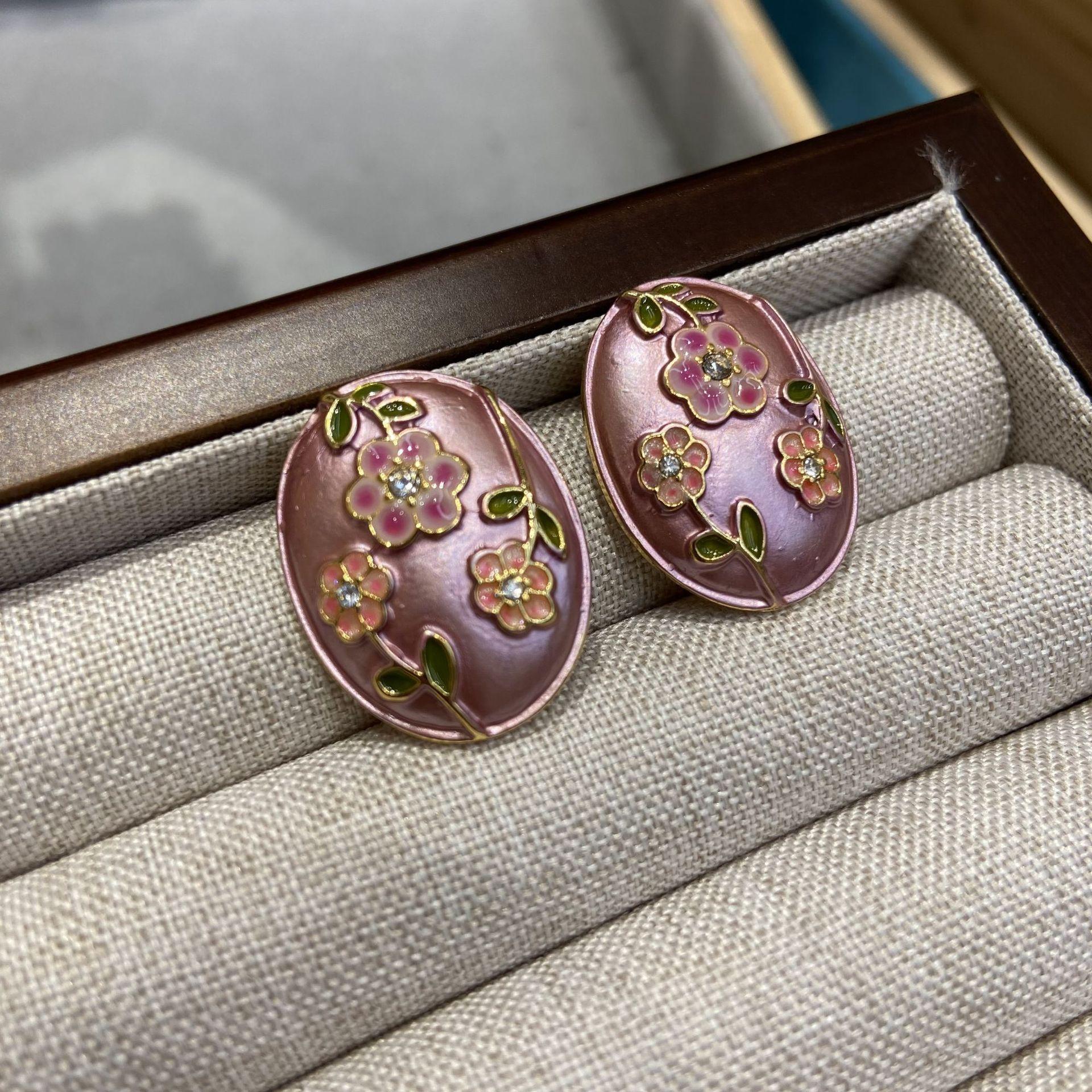 Rose Gold Flower Oil Painting Series Earrings Enamel Color Oil Dripping Small Flower Earrings Temperament Sweet Personality Earrings Women