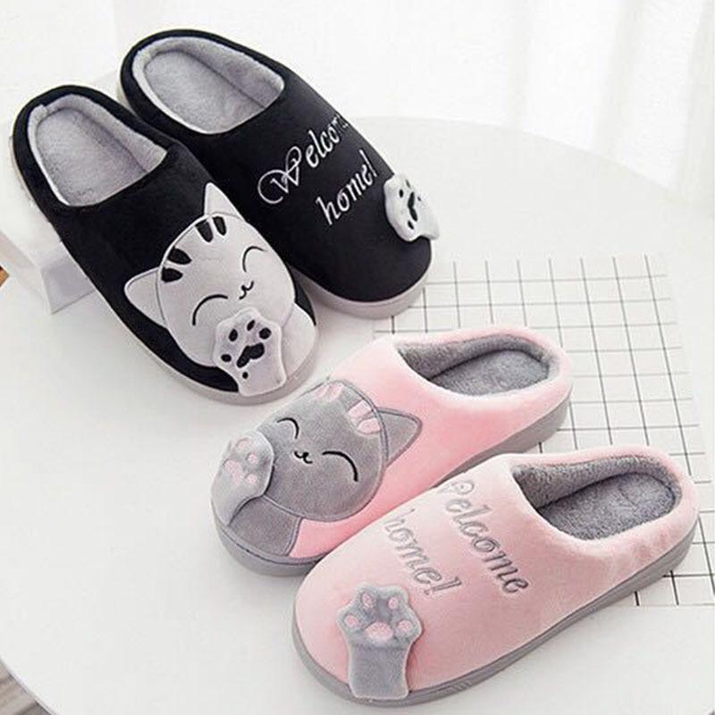 

1 пара зимней домашней обуви, плюшевые хлопковые тапочки, обувь на плоской подошве, шлепанцы, удобные нескользящие женские туфли
