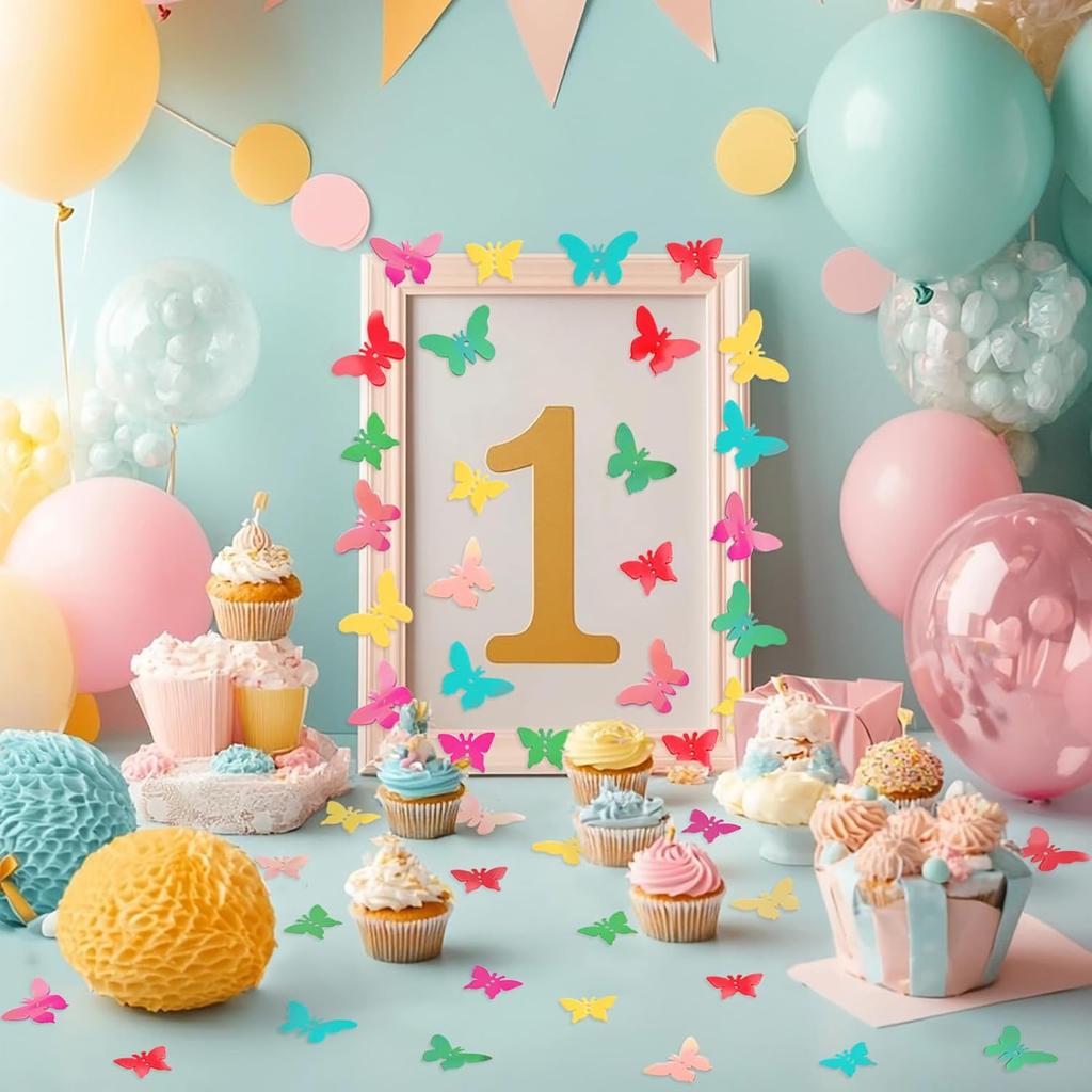 Werich Butterfly Confetti for Party Decorations, Gradient of Sparkling Shiny Foil Table Scatter, Colorful Wedding Birthday Baby Shower Supplies, 3