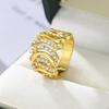 Luxury Twist Wavy Ring Gold Color Cubic Zirconia Wide Band Ring Elegant Daily Wear Party Statement Jewelry for Women Accessories